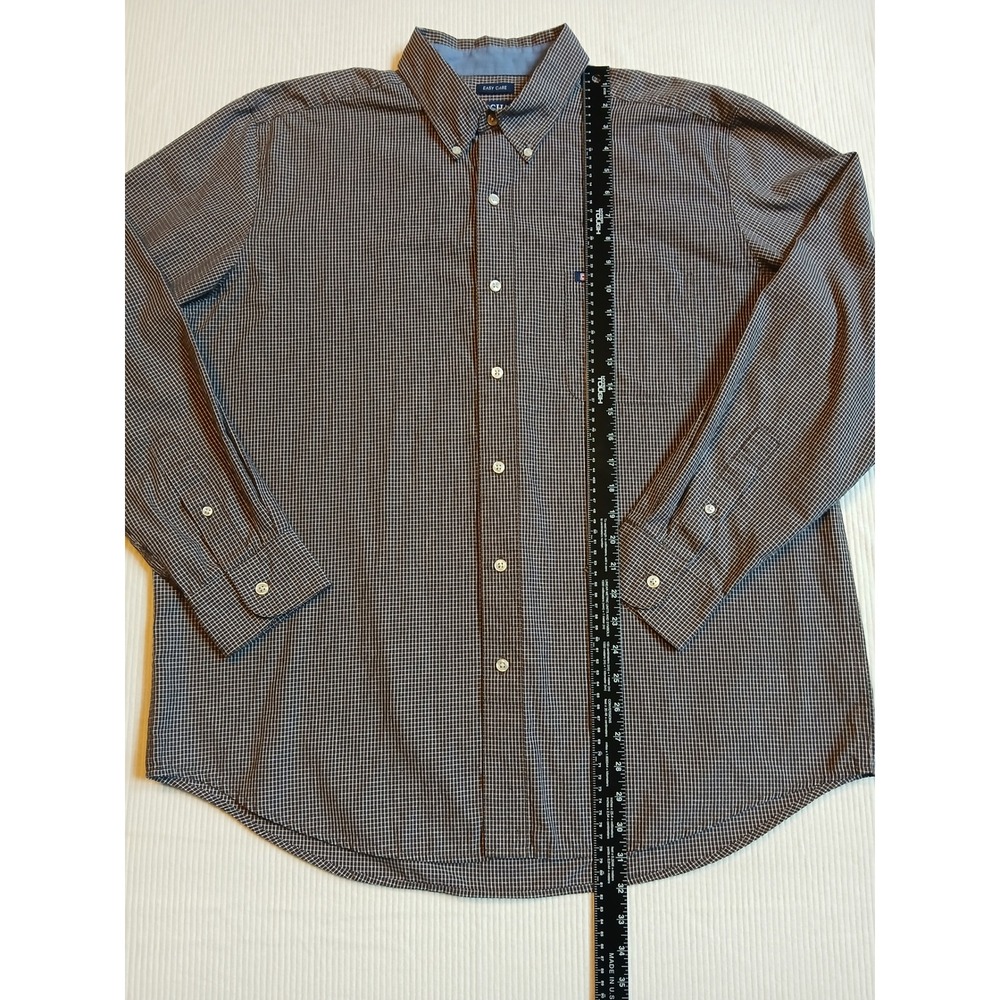 Chaps Mens XL Easy Care Button Down Shirt Micro Check Plaid Long Sleeve Brown